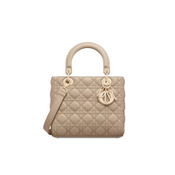 BORSA LADY-D MEDIA COLORE SABBIA CANNAGE LOGO ORO